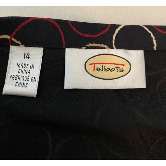 Talbots Black Circle Print Silk Skirt Ruffle Hem Fully Lined Size 14 - Picture 3 of 9